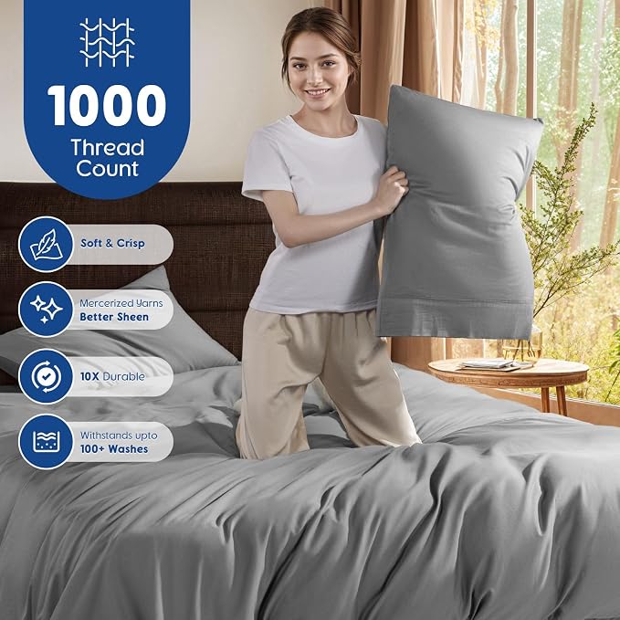 SONORO KATE 100% Egyptian Cotton Duvet Cover Queen Size, 1000 Thread Count - Image 3