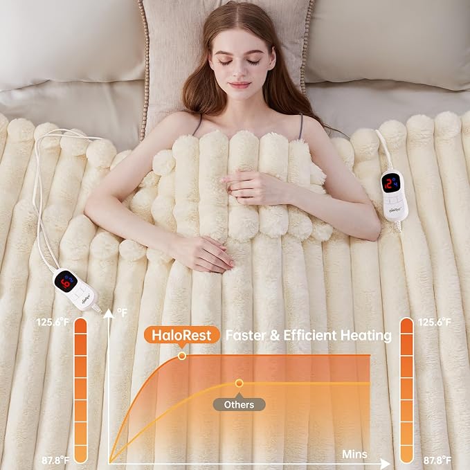 Heated Blanket Queen Size, Faux Fur Cozy Heating Blanket - Image 4