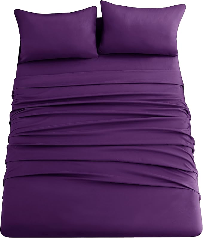 Sfoothome Fitted Bottom Sheet for Mattress, Single Twin XL Size Purple - Image 2