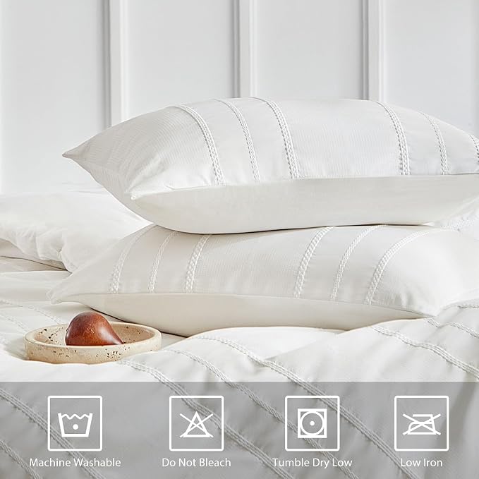 WARMDERN White Striped Weave Duvet Cover Queen, Boho Striped Pattern Printed - Image 7