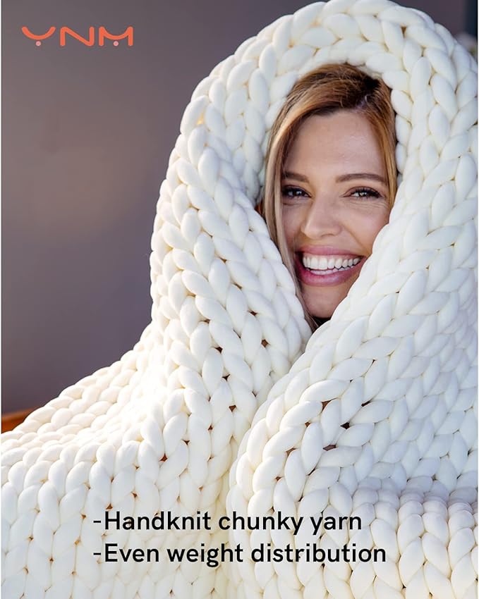 YnM Velvet Weighted Blanket, Handmade Chunky Knitted Design, Soft and Cozy - Image 3