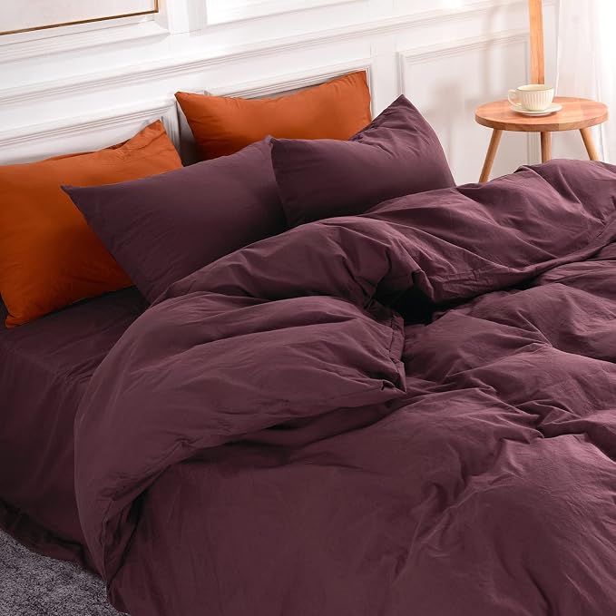 NEXHOME PRO Duvet Cover Set Queen Size Linen Look Textured 100% Washed Cotton by NEXHOMEPRO