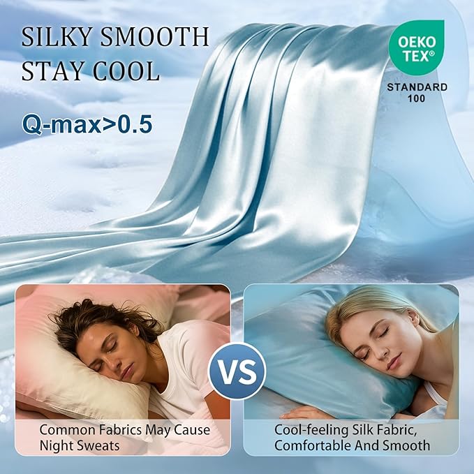 Cooling Pillowcases Set of 2 for Hot Sleeper, Night Sweats Beauty Sleep Reduces - Image 2