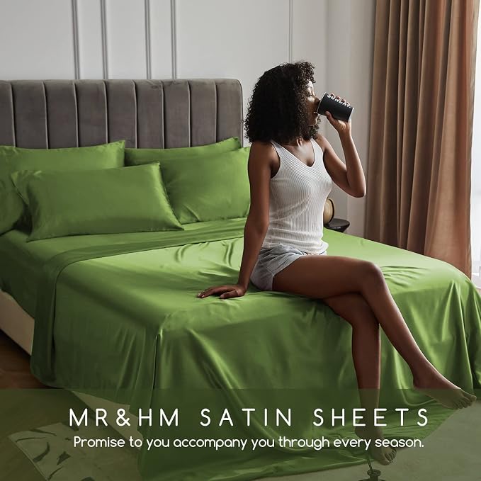MR&HM Satin Bed Sheets, Twin XL Size Sheets Set - Image 6