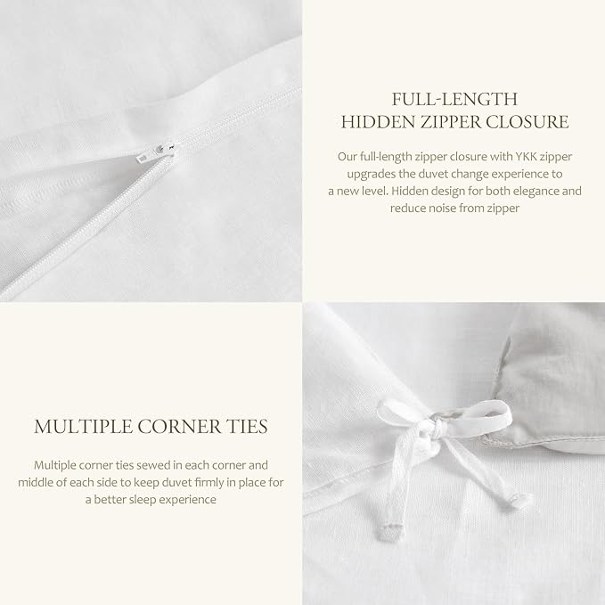 DAPU 100% Linen Duvet Cover Full 3PCs, Pure Natural French Flax Linen Duvet - Image 6