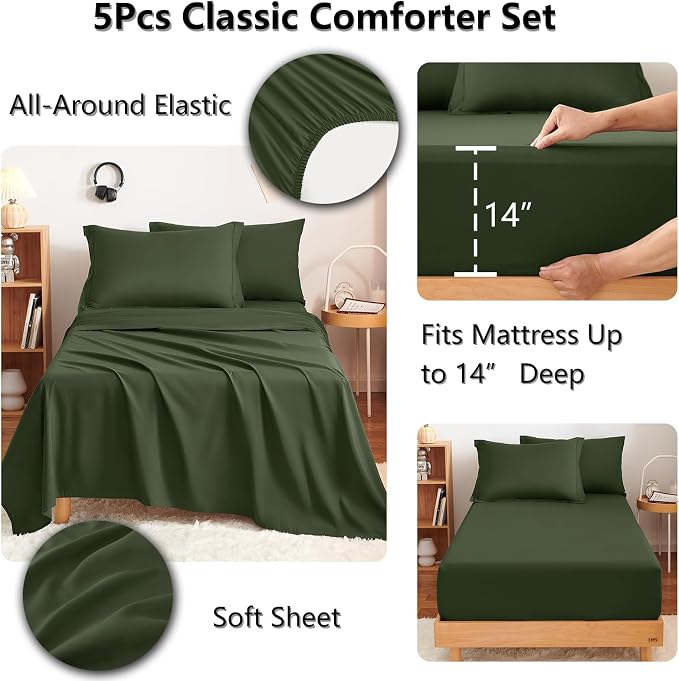 CozyLux Twin XL Comforter Set Olive Green - Image 5