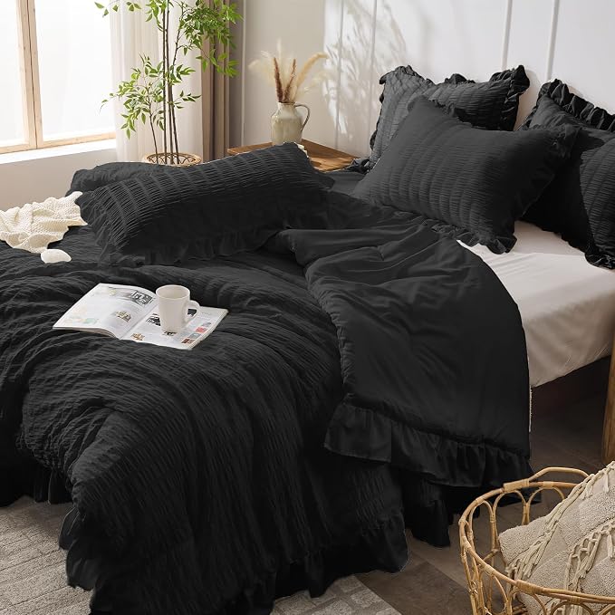 JOLLYVOGUE Black Comforter Full Size, 3 Pieces Seersucker Lightweight Full Size - Image 7