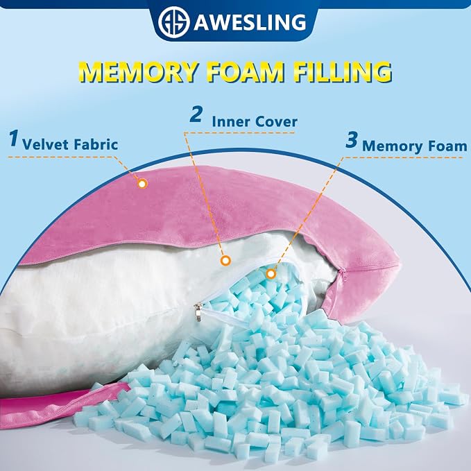 AS AWESLING Shredded Memory Foam Body Pillow, Pregnancy Pillows - Image 4