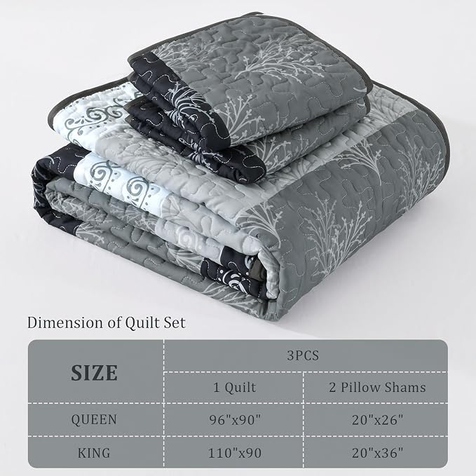 DJY Gray Quilt Set Queen Size Boho Striped Patchwork Bedspread Coverlet - Image 8