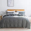 JELLYMONI 100% Natural Cotton 3pcs Striped Duvet Cover Sets, Dark Grey Duvet by JELLYMONI
