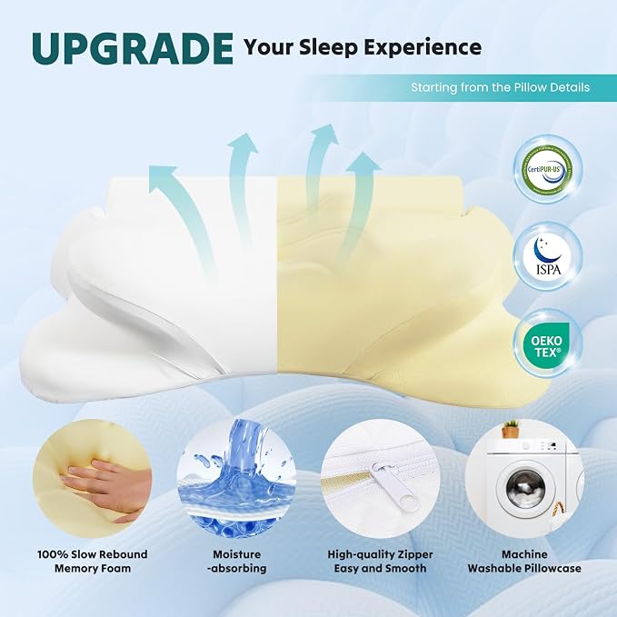 DUMOS Cervical Neck Pillow for Sleeping, Cooling Ergonomic Memory Foam Pillow - Image 5