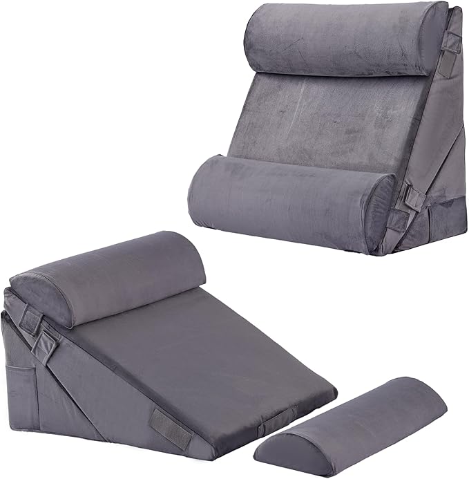 Bedluxe Adjustable 4pcs Bed Wedge Pillow Set, Memory Foam Wedge Pillows Post by Bedluxe