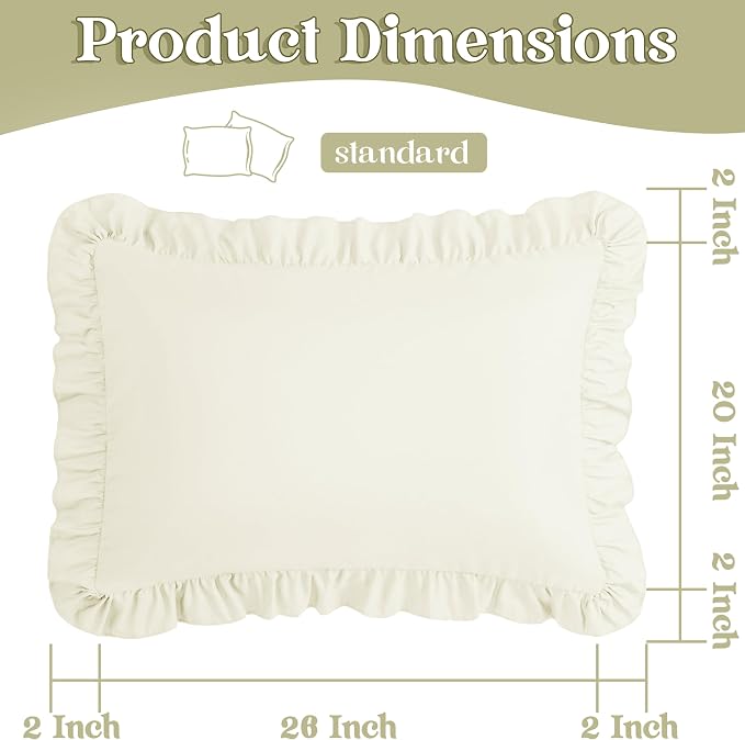 KKJIAF Ruffle Pillow Cases Standard Size Set of 2, Ruffled Pillow Covers - Image 3