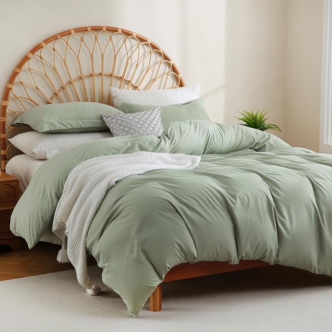 JSD Sage Green Duvet Cover Set Twin Size, 2 Piece Microfiber Kids Duvet Cover - Image 6