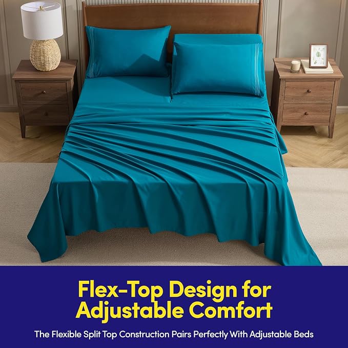 Split Head King Sheets Set for Adjustable Beds 4 Piece Flex Top Bed Sheets – - Image 2