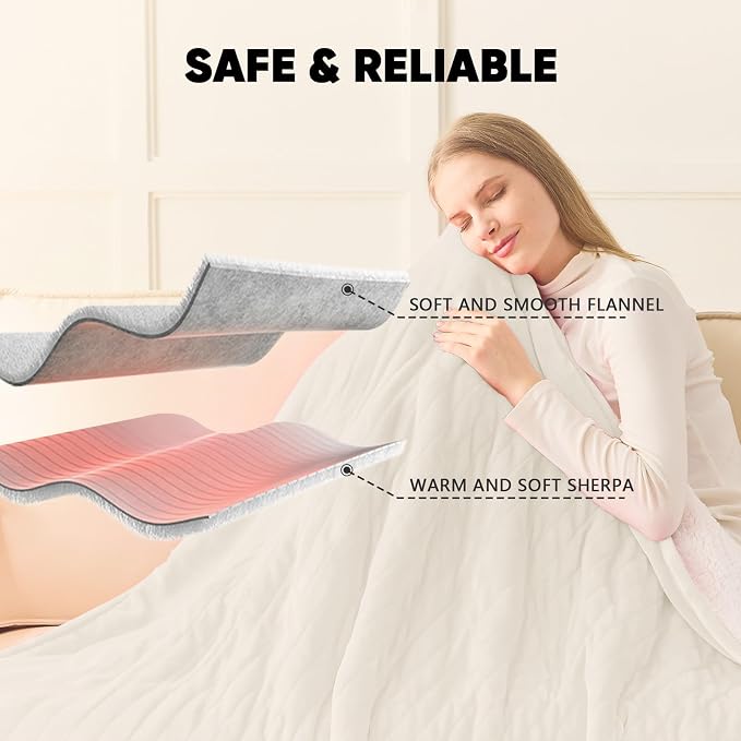 greenoak Heated Blanket Electric Queen Size 84"X90" Dual Control, Heating - Image 6
