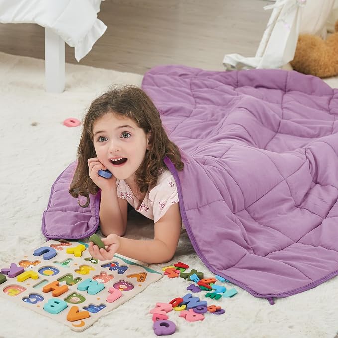 Purple Weighted Blanket Kids 10lbs, Twin Size Cooling Heavy Throw Blanket - Image 3