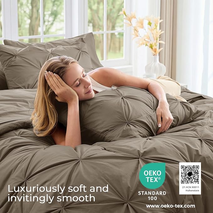 Sasttie King Size Comforter Set, 7-Piece Bed in a Bag, Pintuck Bedding Set - Image 3
