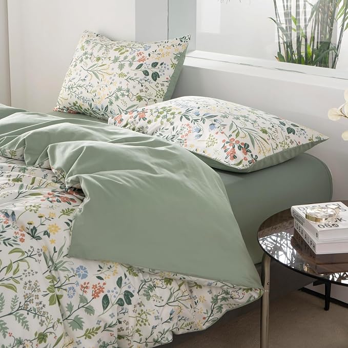 Mixinni Sage Green Floral Duvet Cover Set - Image 2