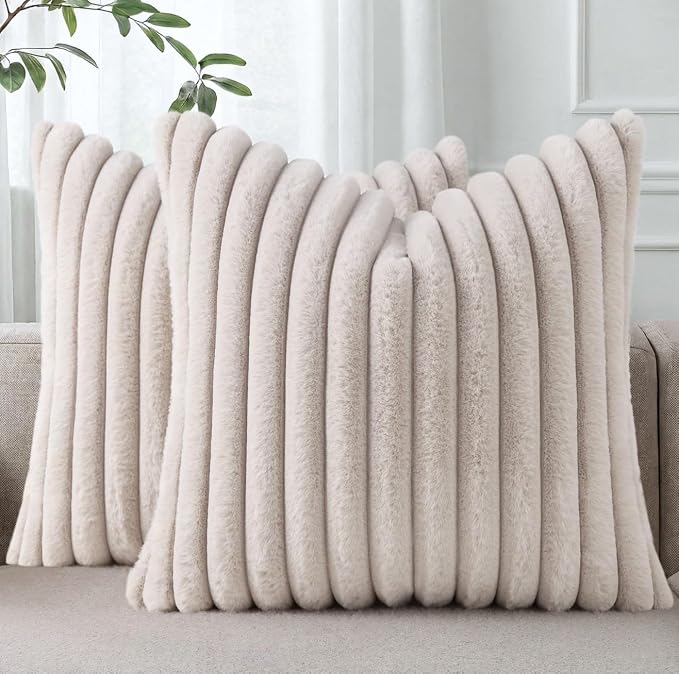 Pallene Faux Fur Plush Throw Pillow Covers 26x26 Set of 2, Luxury Soft Fluffy by PALLENE