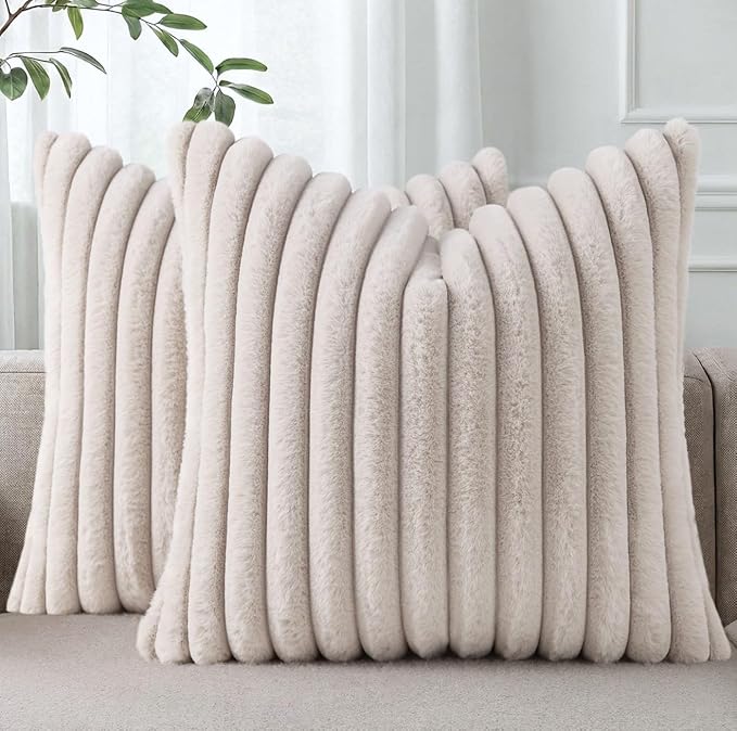Pallene Faux Fur Plush Throw Pillow Covers 18x18 Set of 2, Luxury Soft Fluffy by PALLENE
