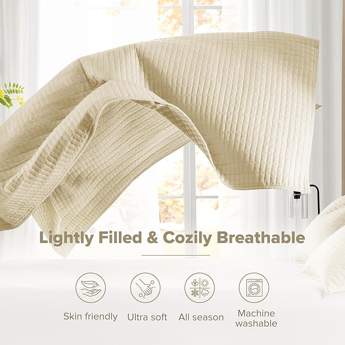 Comfort Spaces Ivory Oversized Queen Quilt Set 102"x118" Bedspread Quilted - Image 4