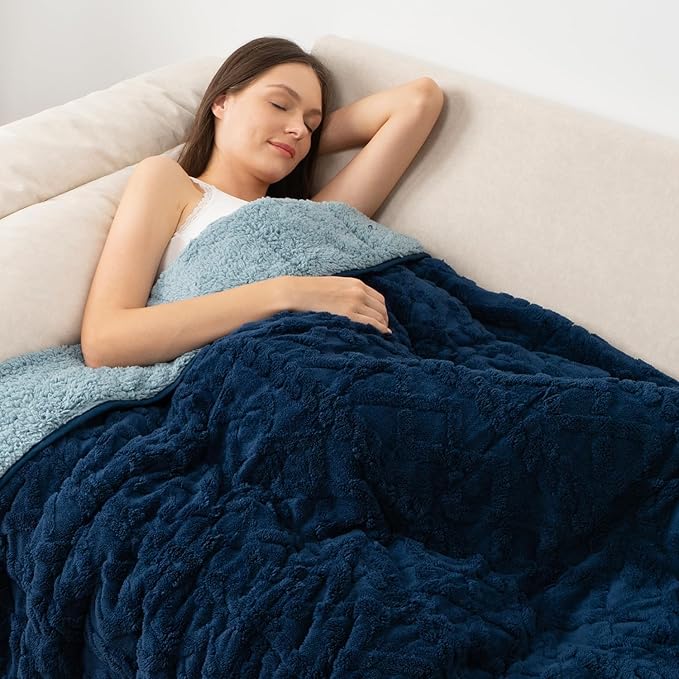 Wemore Weighted Blanket for Adults Twin Size 15 lbs, Dual Sided Soft Fuzzy by WemoreDirect