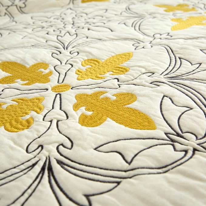 ROOMLIFE Quilt Set King Size 3D Floral Iris Embroidery Pattern 3-Piece Cotton - Image 7