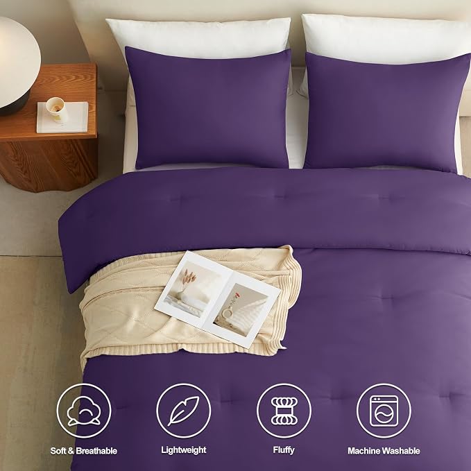 CozyLux Queen Comforter Set Purple, 3 Pieces Solid Comforters Queen Size - Image 5