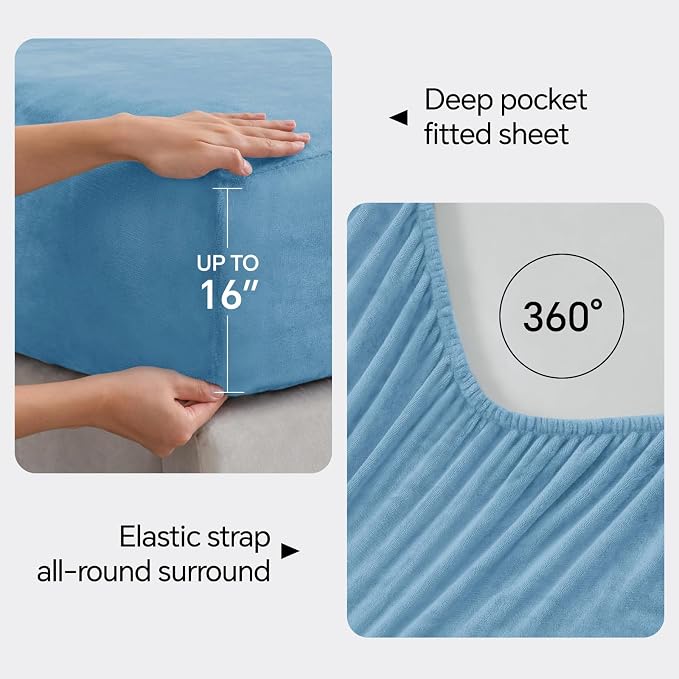 BEDELITE Flannel Sheets Queen Size Forever Blue - Image 4