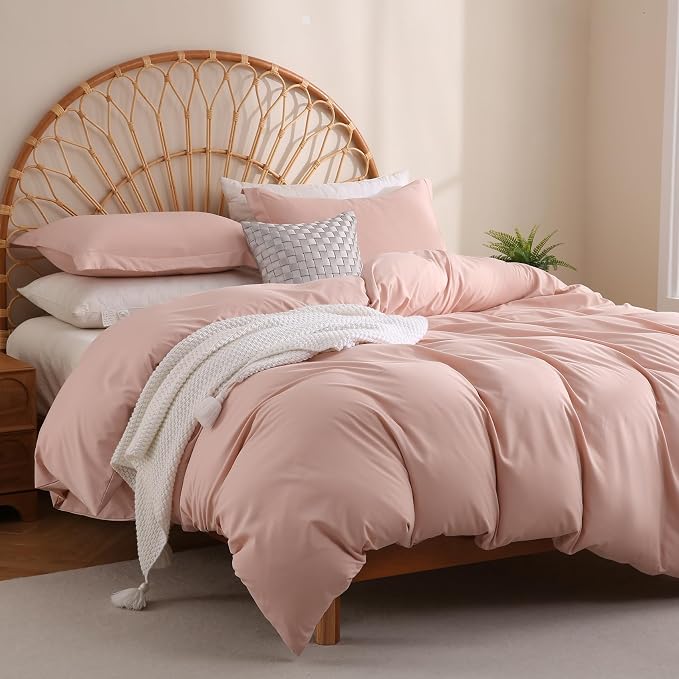 JSD Dusty Pink Duvet Cover Set Queen Size, 3 Piece Duvet Cover - Image 6