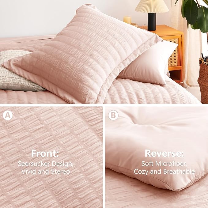 CozyLux King Size Comforter Set Blush Pink Seersucker 7 Pieces Bed in a Bag - Image 4