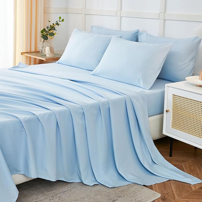 ILAVANDE King Size 6 Piece Bed Sheets Set, Baby Blue by ILAVANDEforYourBedHome