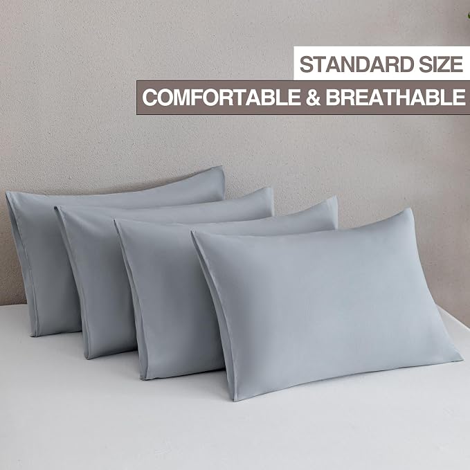 MINIPANDA Light Grey Pillowcases Set of 4 Standard Size- Gray Pillow Cases - Image 2