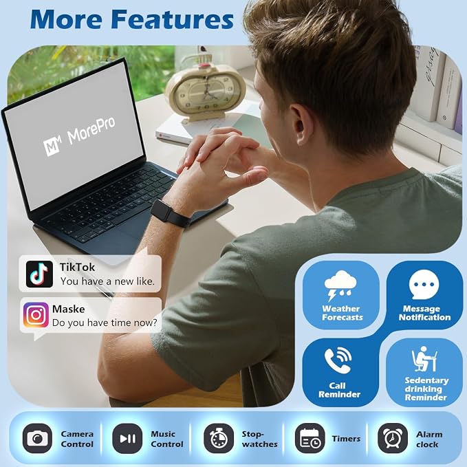 MorePro Health Fitness Tracker for Women Men, 24/7 Heart Rate Blood Pressure & - Image 7