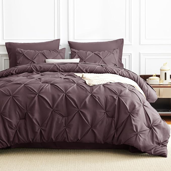 CozyLux King Size Comforter Set Cocoa Powder, 7 Pieces Pintuck Bed in A Bag - Image 9