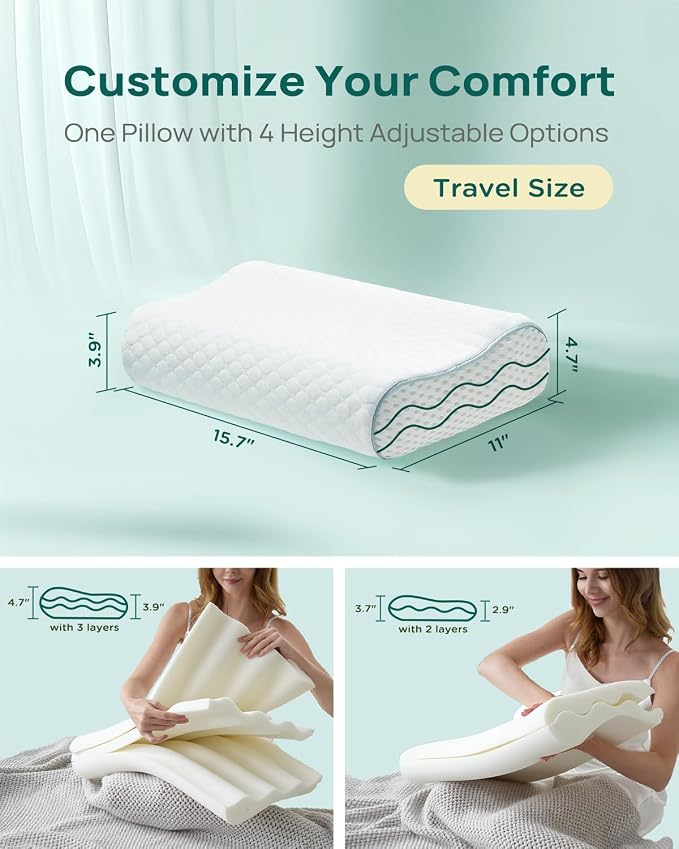Releep Memory Foam Neck Pillow for Pain Relief – Adjustable Contour, Portable & - Image 2