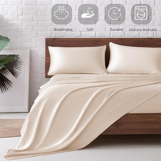 MR&HM Satin Bed Sheets, Full Size Sheets Set - Image 5