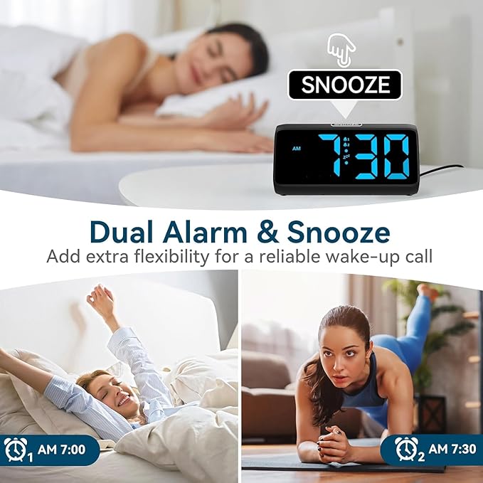 Netzu Digital Alarm Clocks for Bedrooms, Loud Alarm Clock - Image 3