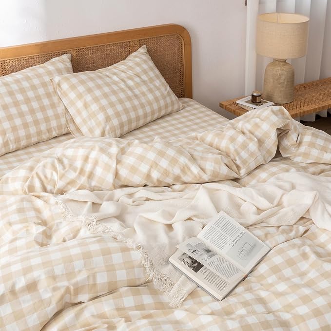 BESTOUCH Duvet Cover Set 100% Washed Cotton Linen Feel Super Soft Comfortable - Image 2