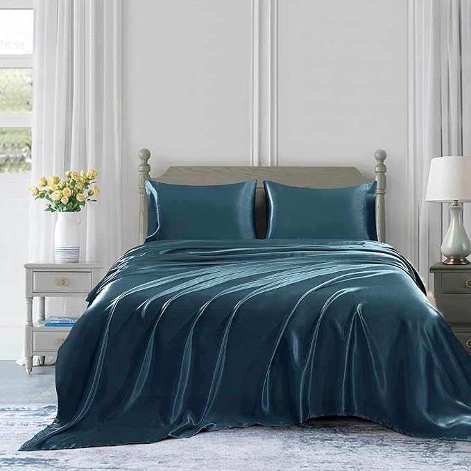 Homiest Deep Sea Blue Satin Twin Luxury & Ultra Soft Flat Sheet - Image 5