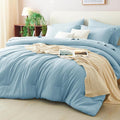 CozyLux Queen Comforter Set Light Blue, 7 Pieces Bed in a Bag Queen Comforter by CozyLux