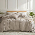 Nayoroom Brown Striped Duvet Cover Queen Size 100% Washed Cotton White by Nayoroom