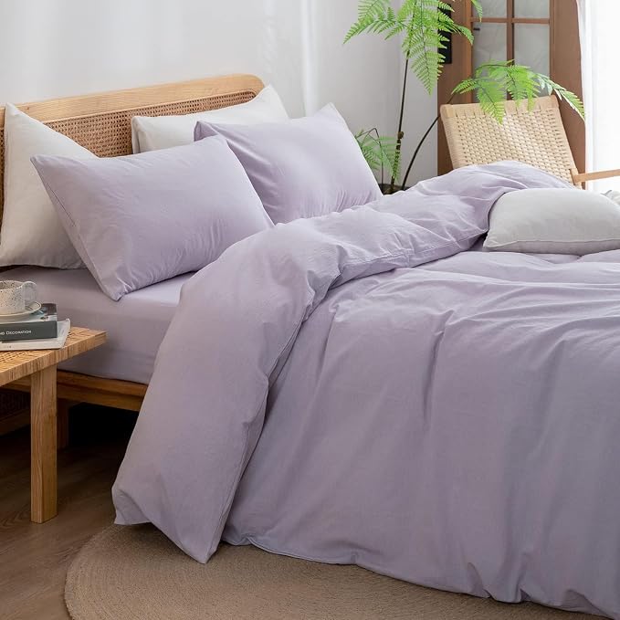 BESTOUCH Duvet Cover Set 100% Washed Cotton Linen Feel Super Soft Comfortable - Image 2