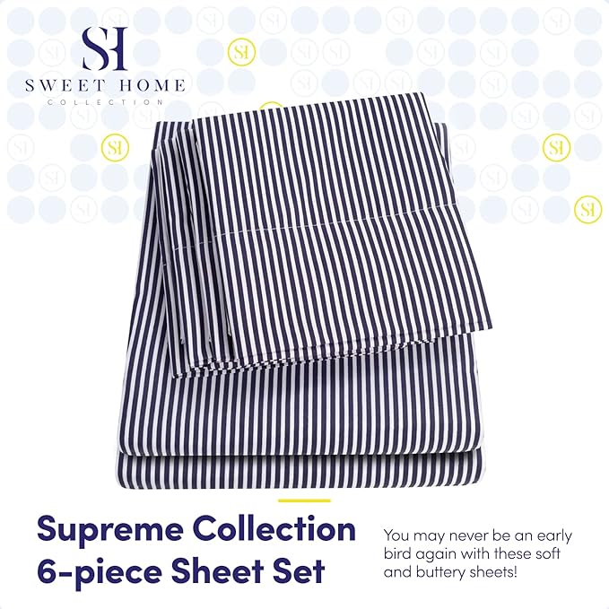 Queen Sheets Stripe Navy - Image 2