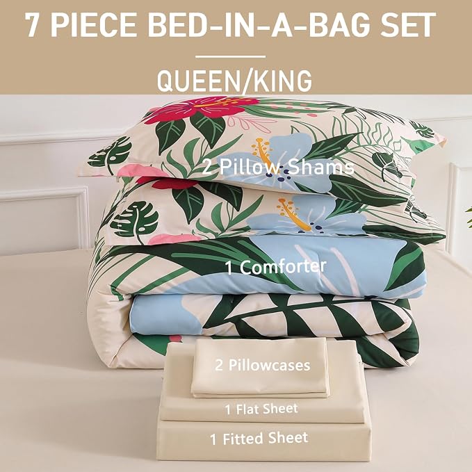 Yogeneg 7 Piece Bed in a Bag Queen Size Comforter Set Beige Bedding Set - Image 6