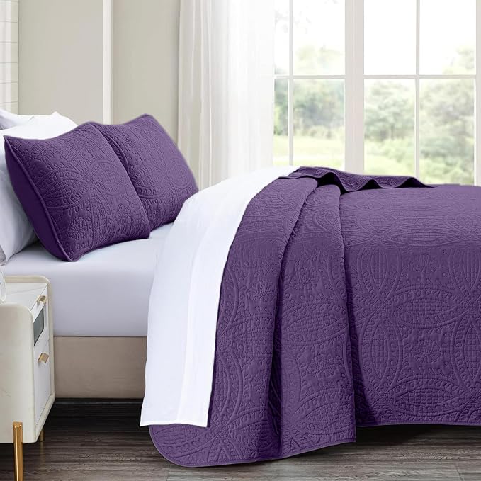akkialla Purple King/Cal King Quilt Set, Ultrasonic Lightweight Bedspread - Image 4