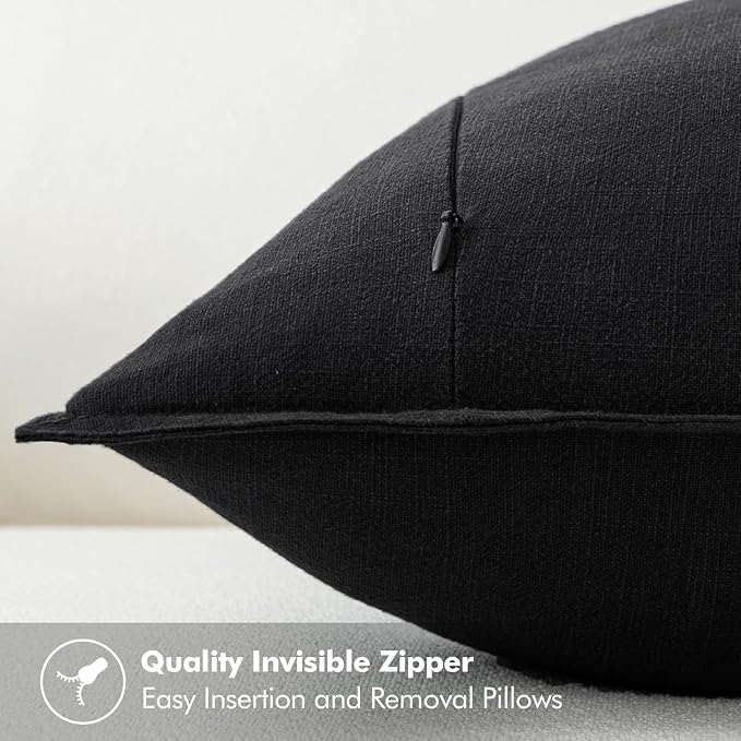 MIULEE Decorative Linen Euro Sham Pillow Covers 28x28 Inch Black Boho Farmhouse - Image 3