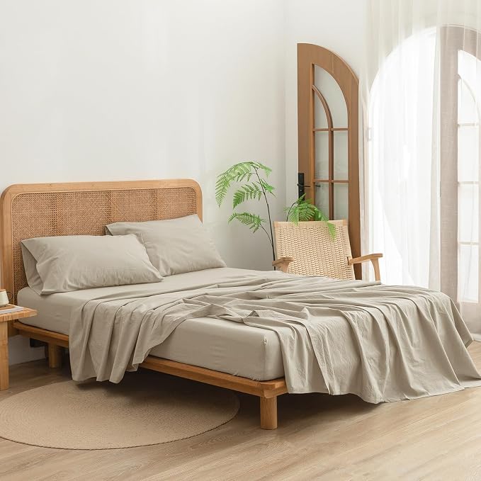 BESTOUCH Flat Sheet Only 100% Washed Cotton Linen Feel Wrinkle-Free, - Image 3