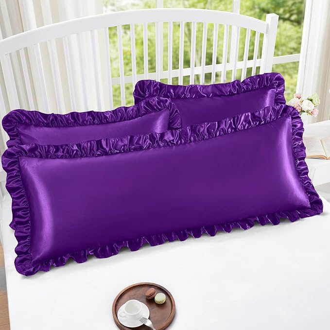 Homiest Ruffle Satin Body Pillow Cover, Silky Satin Body Pillowcase - Image 5
